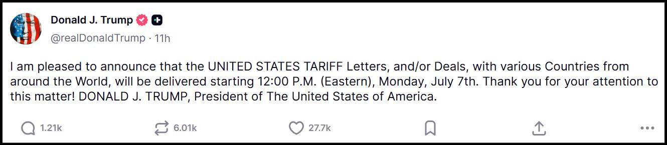 Başkan Trump'ın Truth Social hesabı 6 Haziran 2025